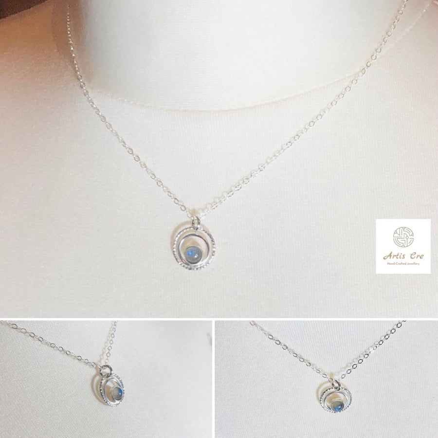 Solid Silver & Labradorite gemstone pendant Necklace & 16” Sterling Silver chain