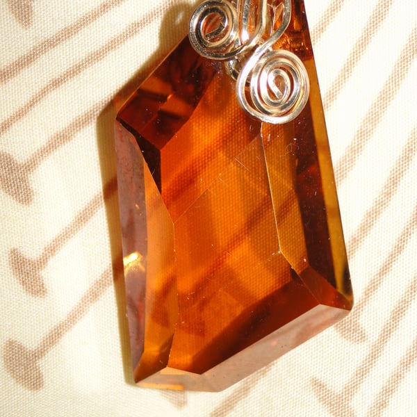 Wire wrapped copper coloured Swarovski Crystal Pendant on a gold chain Rare