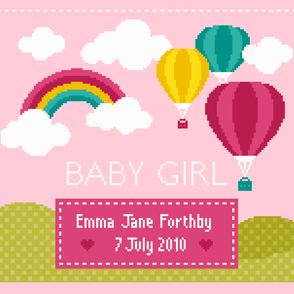 242A - Baby Girl Cross Stitch Pattern: Rainbow Balloons, Alphabet (PDF Chart)