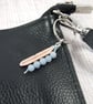 Feather Bag Charm, Copper and Sterling Silver with Blue Angelite Gemstones - Image 2