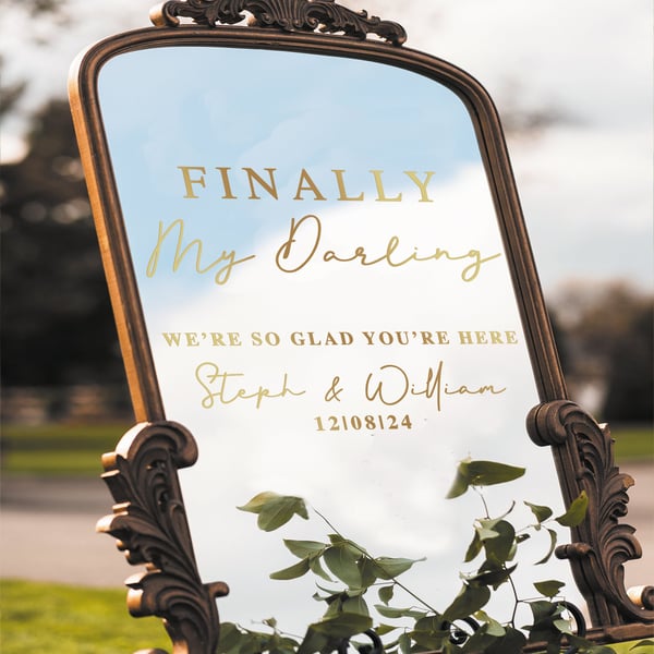 Wedding Quote Mirror Sticker Personalised Name & Date DIY Mirror Decal, Wedding