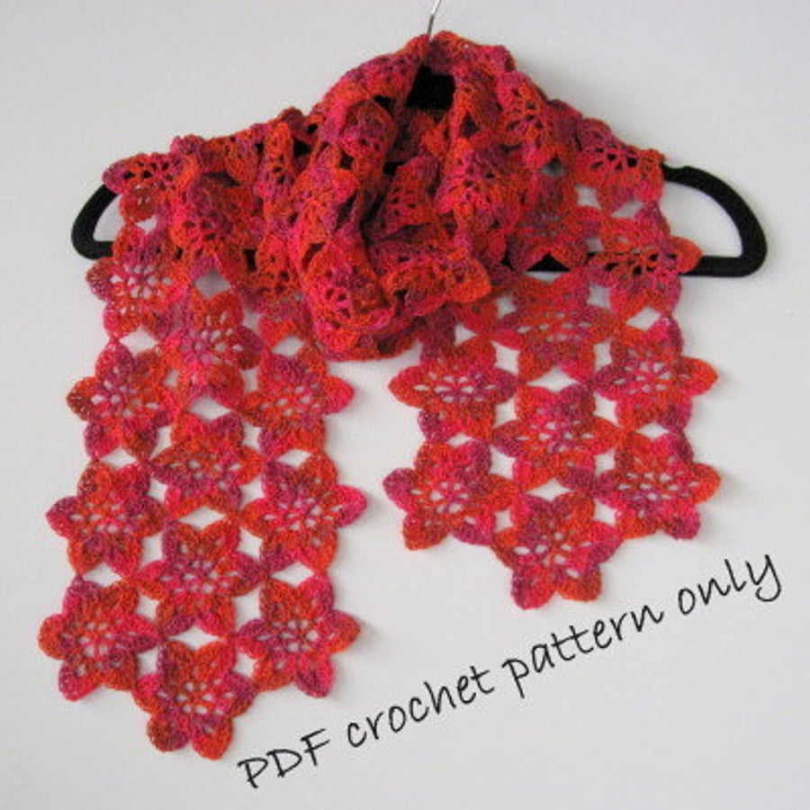 Crochet pattern. . Light and lovely flower scarf.  PDF crochet pattern.
