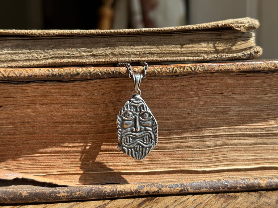 Sterling Silver Bartmann Jug Face or Bellarmine Jug Face Fragment Necklace 