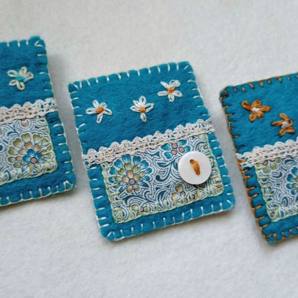 Brooch, wool felt hand sewn with applique and embroidery