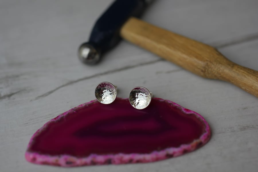 Moon Style Textured Silver Stud Earrings