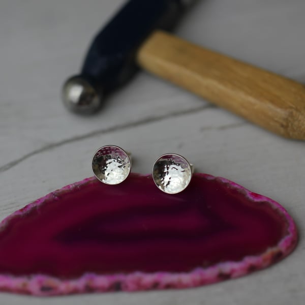 Moon Style Textured Silver Stud Earrings
