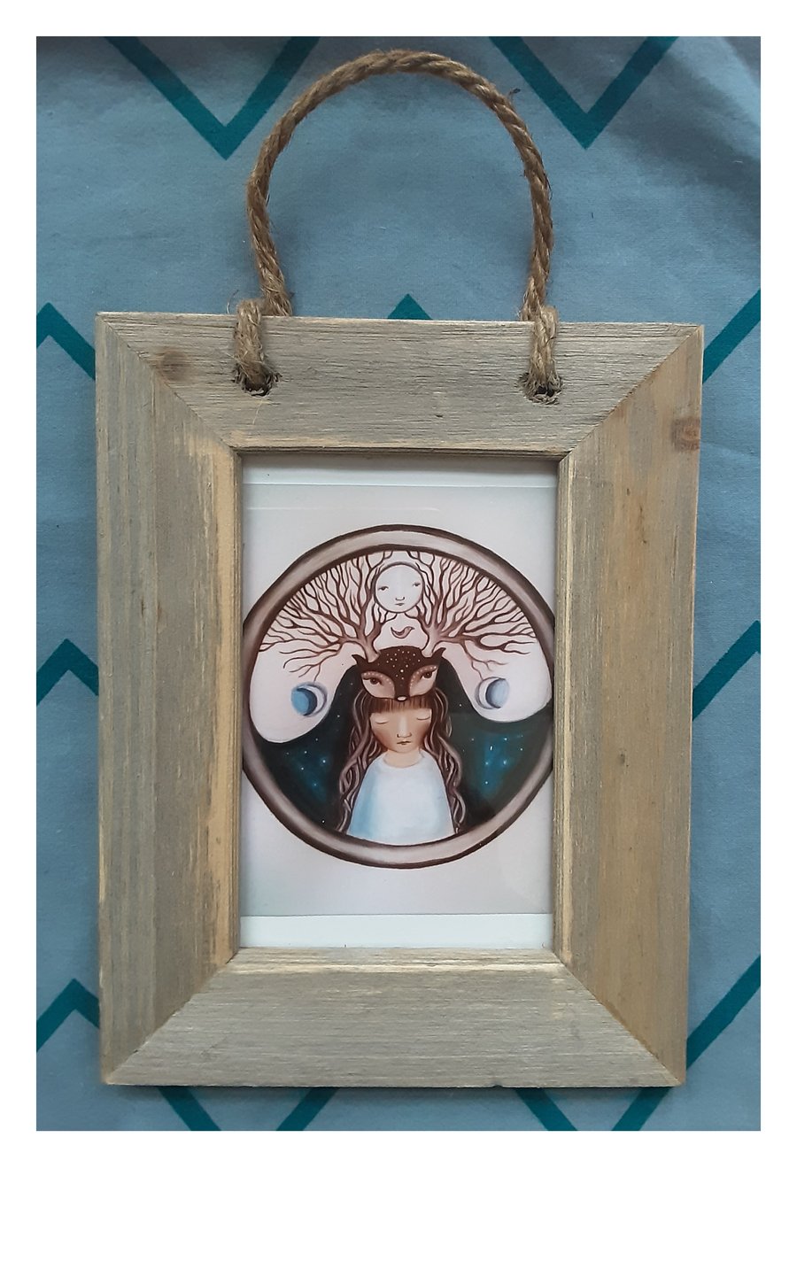 Small little deer print in driftwood frame