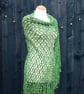 Fringed triangular green crochet lace shawl 100% Cotton - design A444 - Image 3