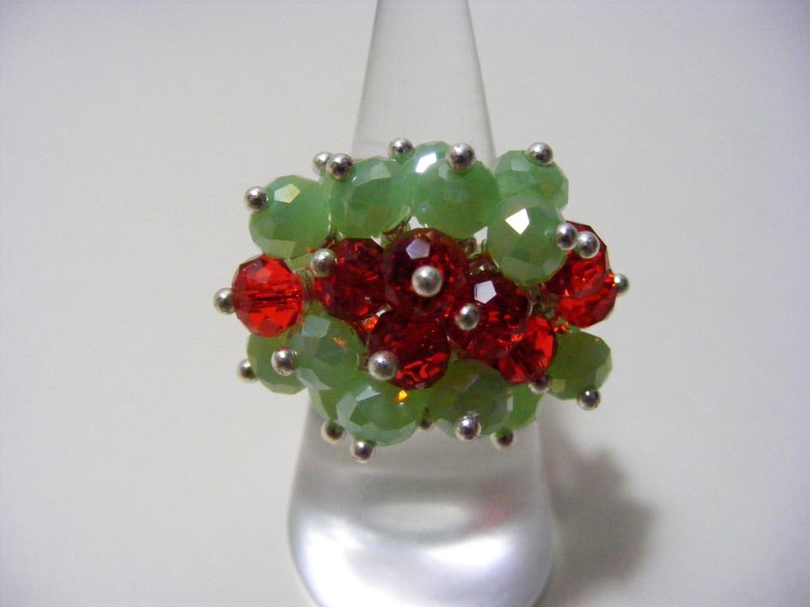Red and Green Adjustable Crystal Ring