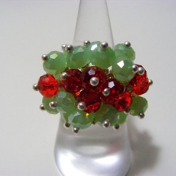 Red and Green Adjustable Crystal Ring