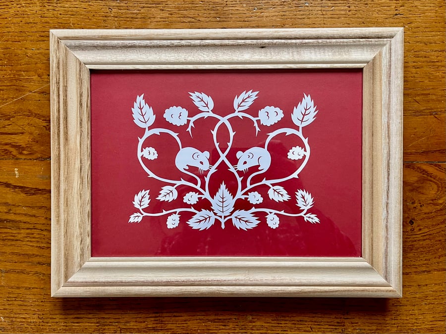 Mice Amongst the Brambles' Framed Original Hand-cut Paper Cut Art by J.Pearce