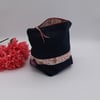 Make up bag, denim, pink floral with button, zipped case 