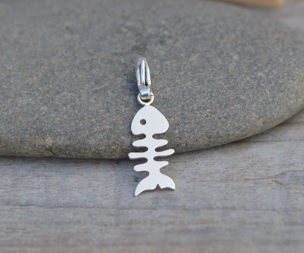 Fish Bone Charm For Bracelet In Sterling Silver