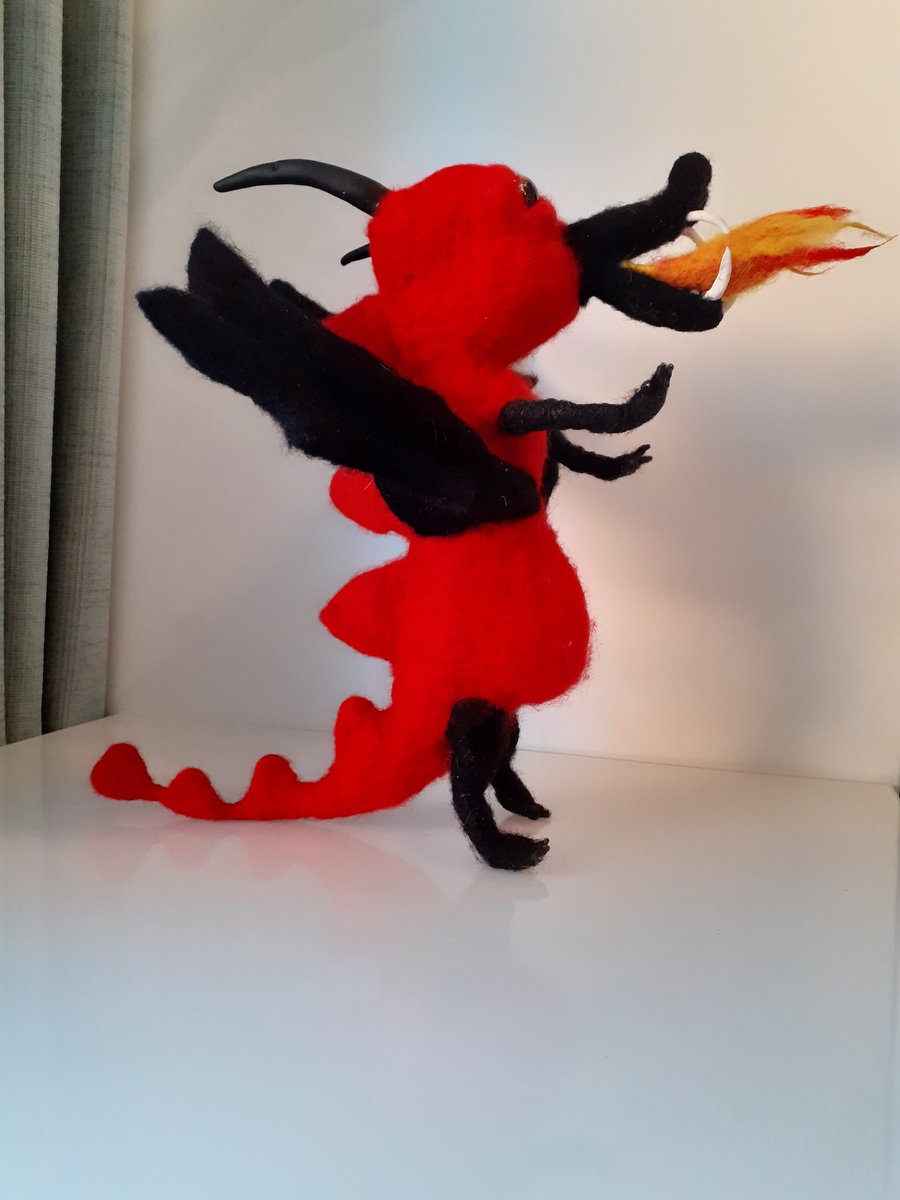 PUFF, Baby Dragon needle felted wool sculpture 