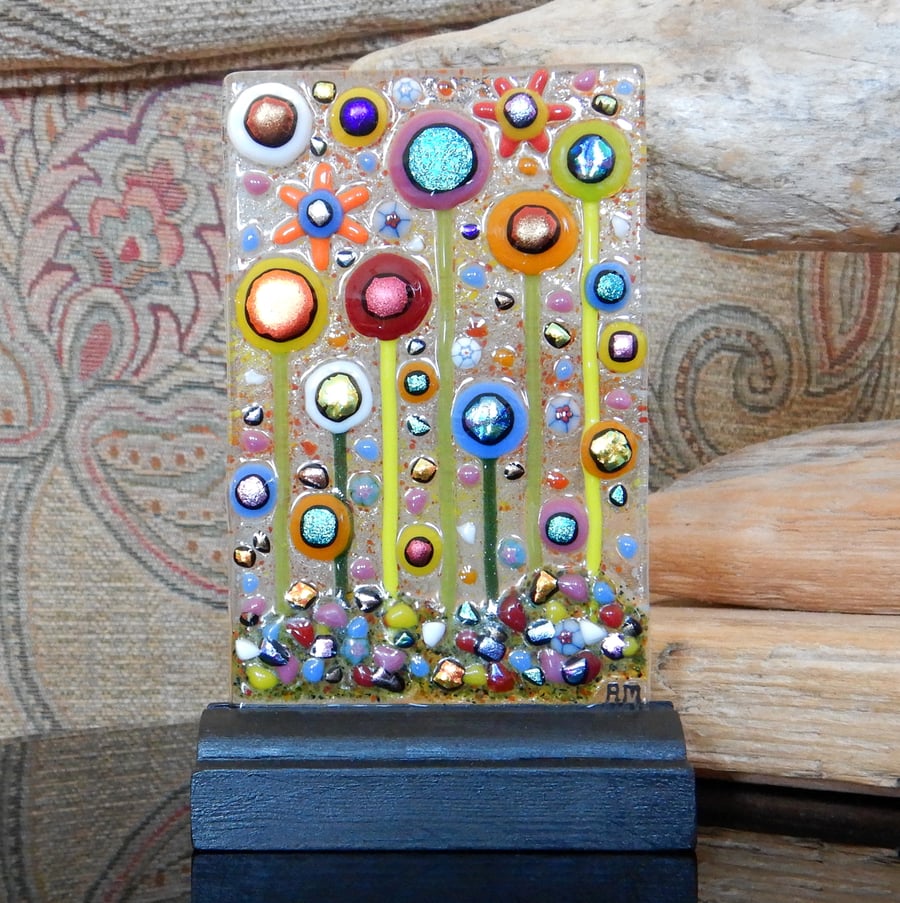 Handmade Fused Glass 'IN THE GARDEN' framed picture.