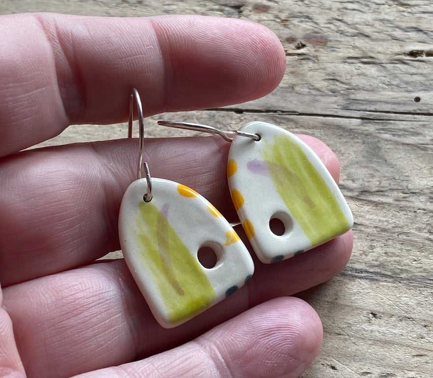 Earrings Handmade ceramic dangly sterling silver earrings