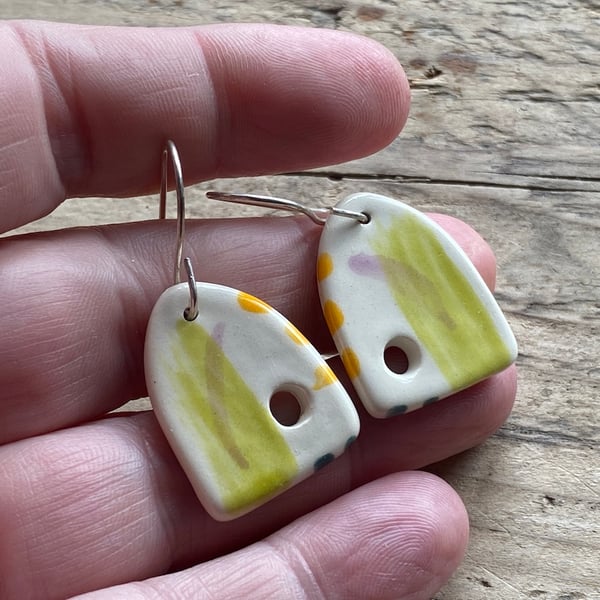 Earrings Handmade ceramic dangly sterling silver earrings