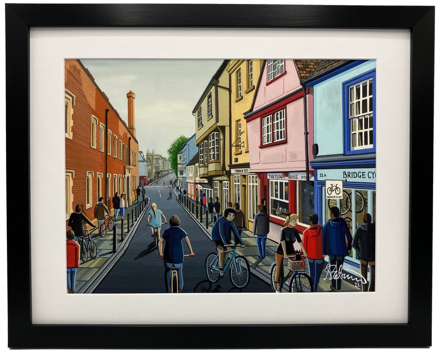 Cambridge, Magdalene St, College, Cityscape Framed Art Print 14" x 11" Frame 