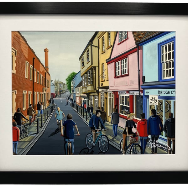 Cambridge, Magdalene St, College, Cityscape Framed Art Print 14" x 11" Frame 