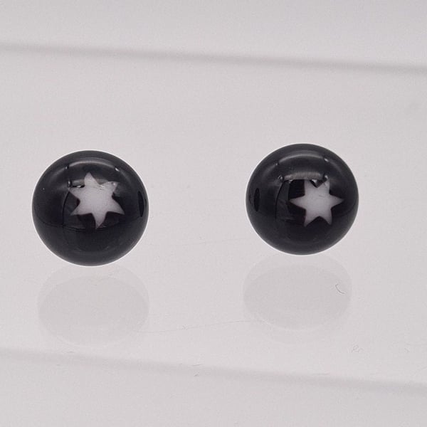 Sterling Silver Black Glass And White Star Stud Earrings