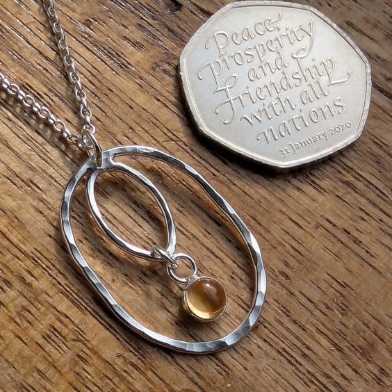 Sterling Silver Oval Citrine GEMSTONE pendant, Handmade Urban Jewellery 