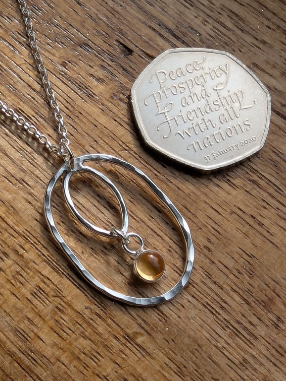 Sterling Silver Oval Citrine GEMSTONE pendant, Handmade Urban Jewellery 