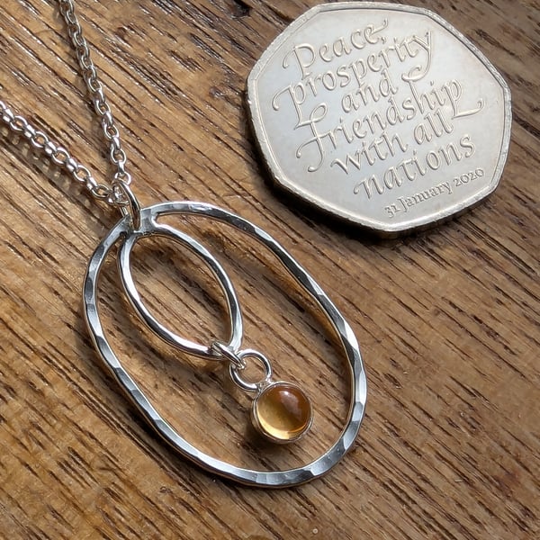 Sterling Silver Oval Citrine STONE pendant, Handmade Urban Jewellery 