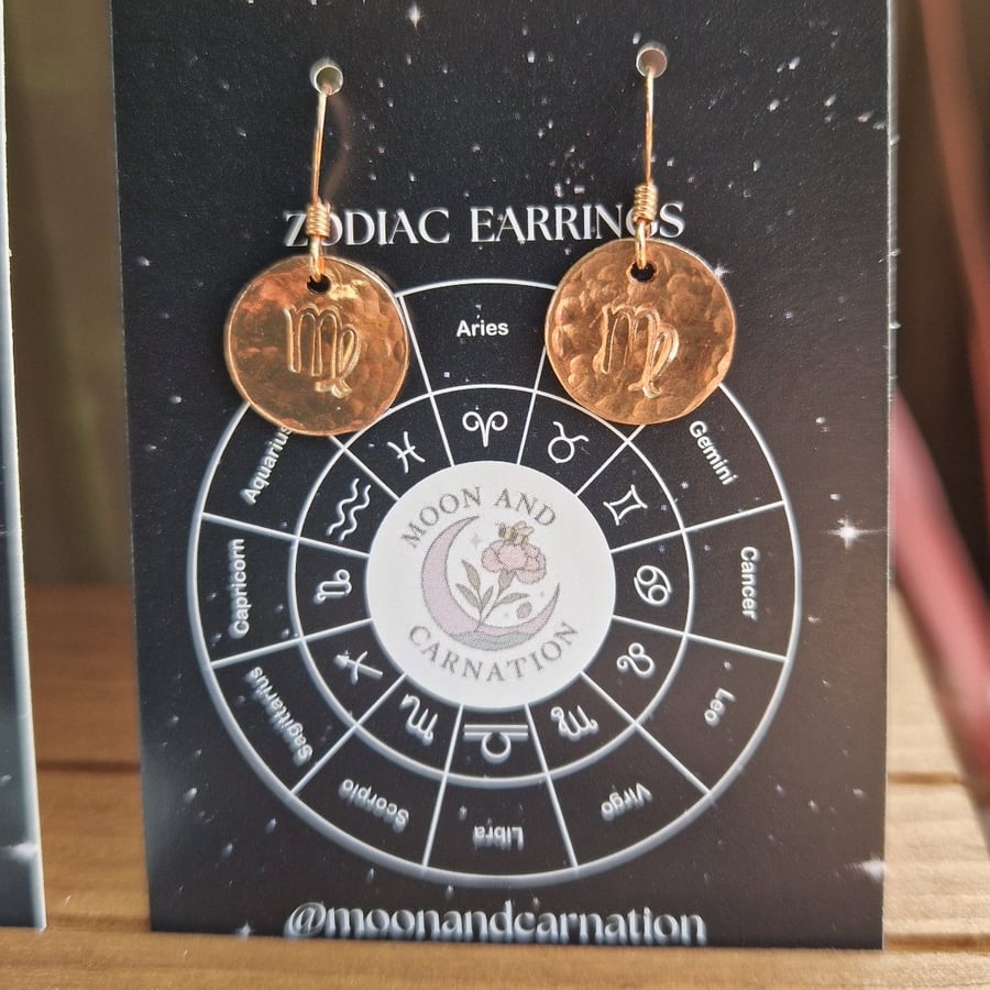 Virgo Copper Zodiac Earrings 