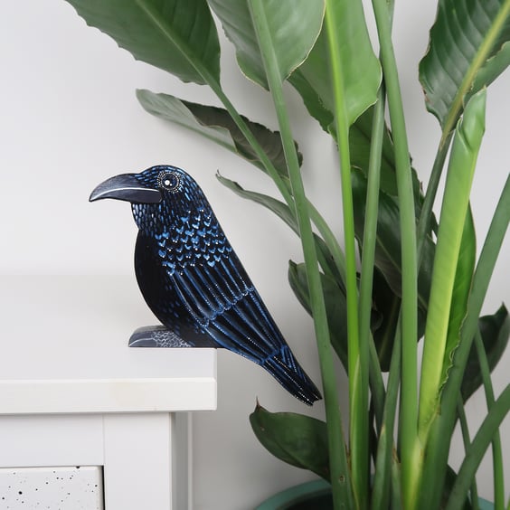 Raven door topper, british birds wall art, crow bird lovers gift idea.