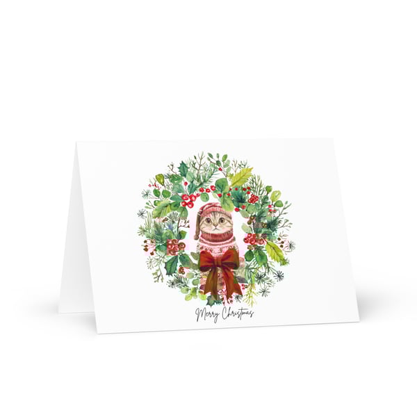 Cute Cat Festive Wreath Greeting Card