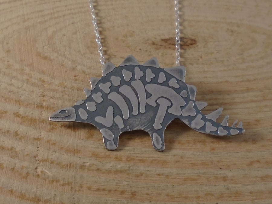 Sterling Silver Stegosaurus Fossil Necklace