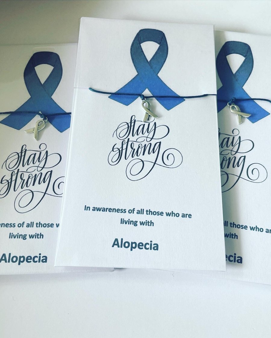 Bundle of 6 in awareness of alopecia wish bracelets x6 blue ribbon charm 