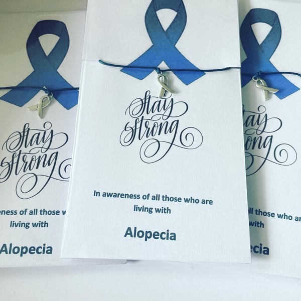 Bundle of 6 in awareness of alopecia wish bracelets x6 blue ribbon charm 