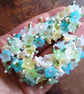 Pastel blue & Lemon Flower Hand Beaded Statement Wrist Corsage Bracelet - Image 2
