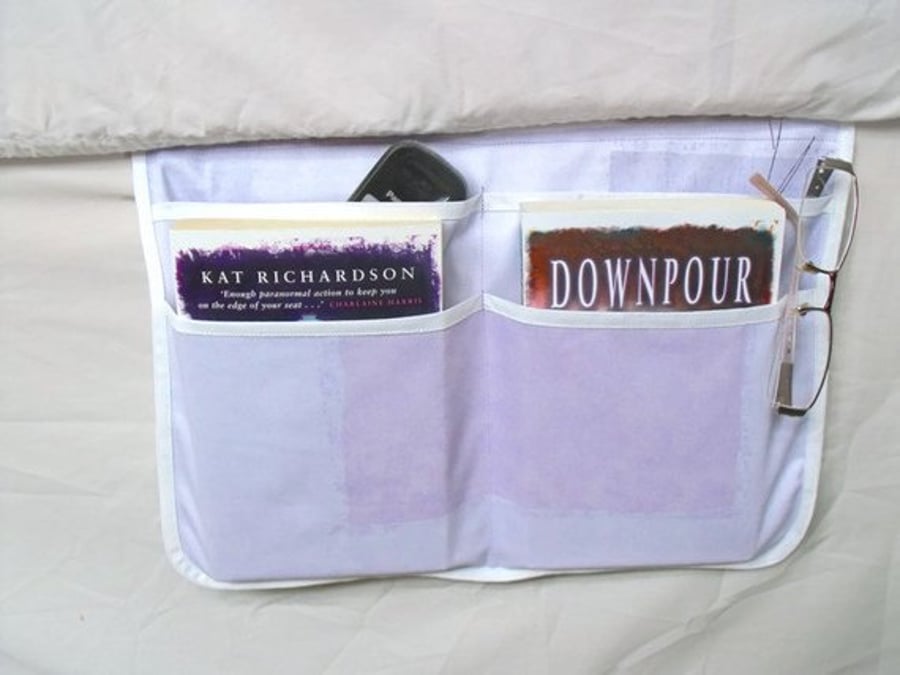 fabric bed side pockets with non slip backing for books, glasses etc