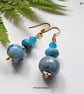 Blue Jasper & Neon Quartzite Dangle Gold Plated Copper Earrings 