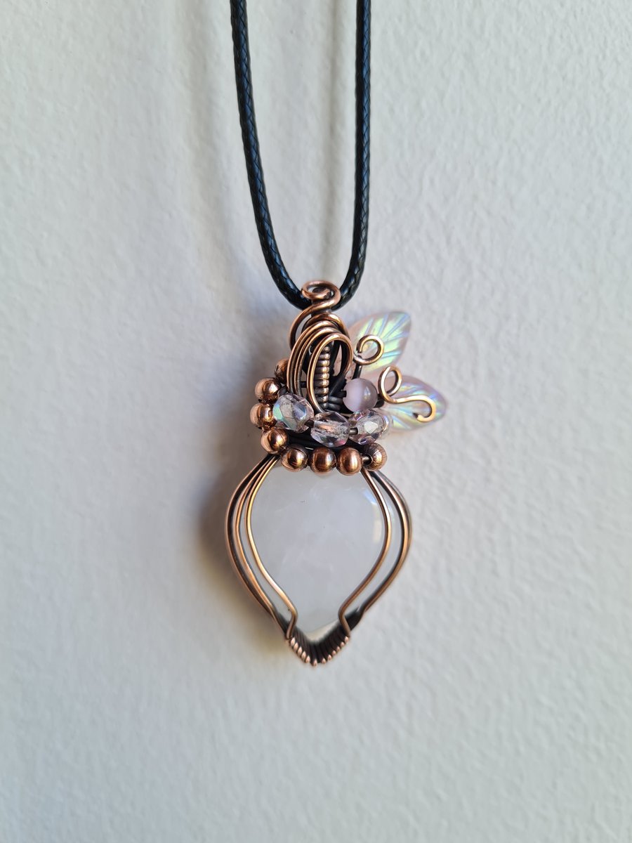 Pink Rose Quartz Heart Crystal & Copper Necklace Pendant Gift Jewellery Jewelry