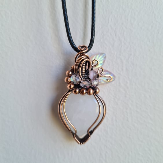 Pink Rose Quartz Heart Crystal & Copper Necklace Pendant Gift Jewellery Jewelry