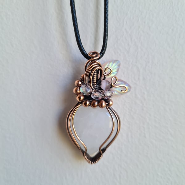 Pink Rose Quartz Heart Crystal & Copper Necklace Pendant Gift Jewellery Jewelry