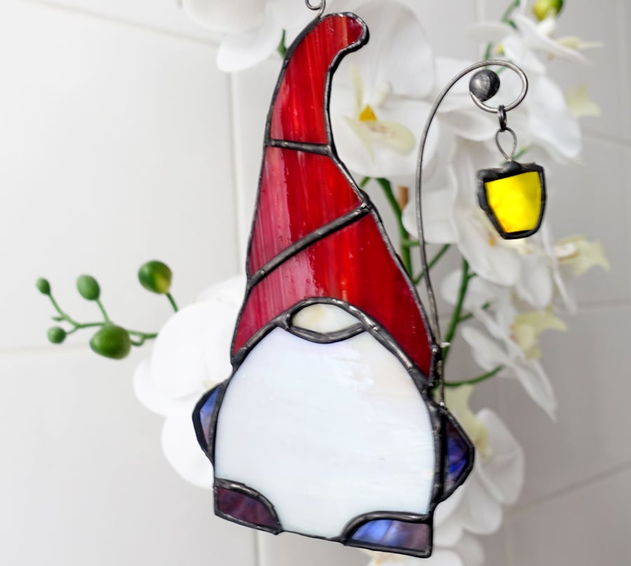 Stained Glass Gnome Suncatcher Window Ornament home or garden