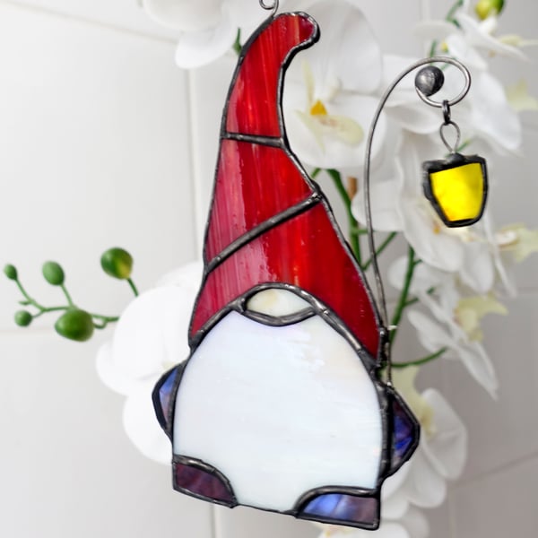 Stained Glass Gnome Suncatcher Window Ornament home or garden