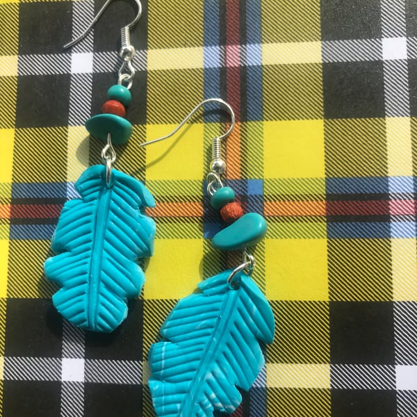 Turquoise feather earrings