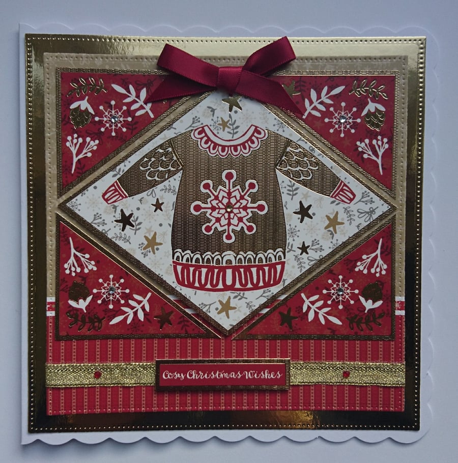 Christmas Card Cosy Christmas Jumper Snowflake Wishes 3D Luxury Handmade