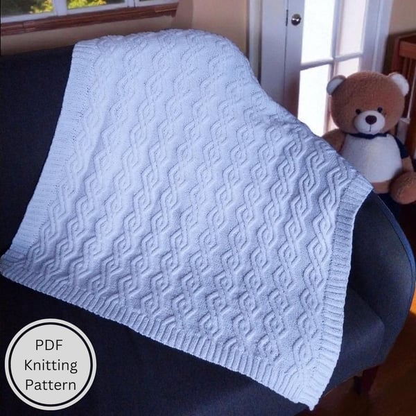 Cable Knit Baby Blanket PDF Pattern Blake Modern Textured Knitting Pattern