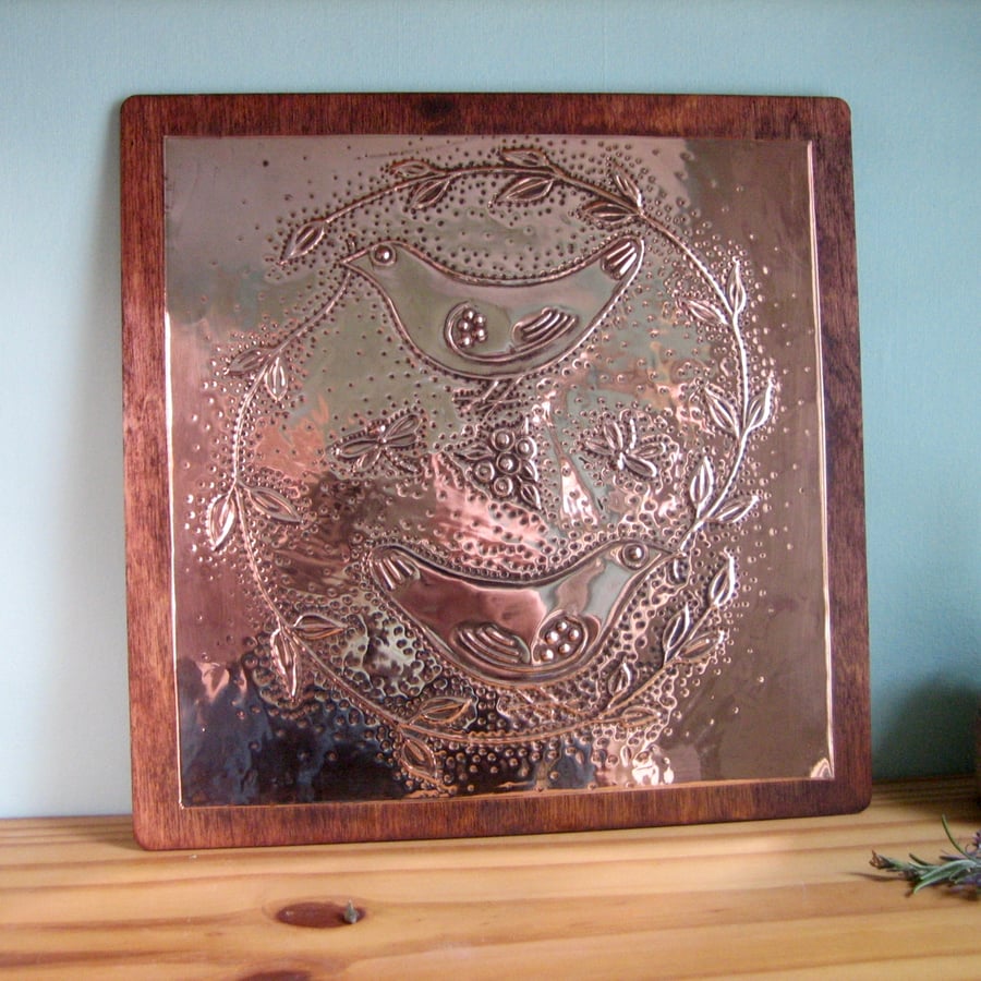 Copper Plaque with Birds and Foliage