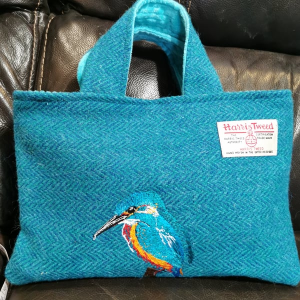 Harris Tweed Bag with kingfisher 