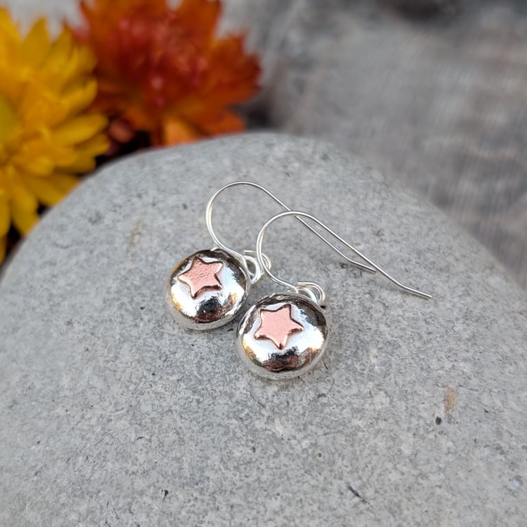 Sterling Silver Pebble Earrings with Copper Stars - JBJ1084