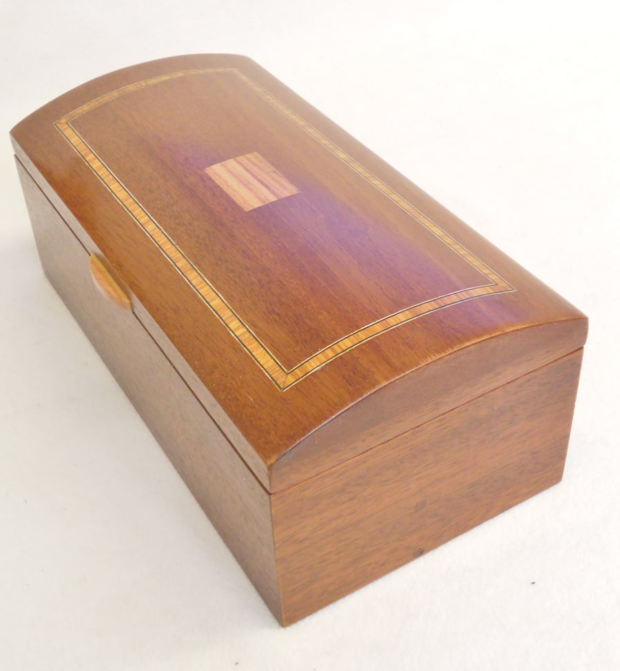 Handmade Wooden Inlaid Jewellery Box - Reclaimed Solid Mahogany