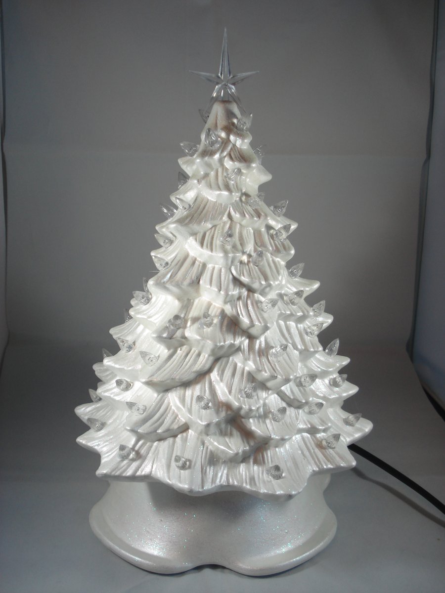 Ceramic White Handmade Xmas Christmas Tree Light Table Lamp Decoration Ornament.