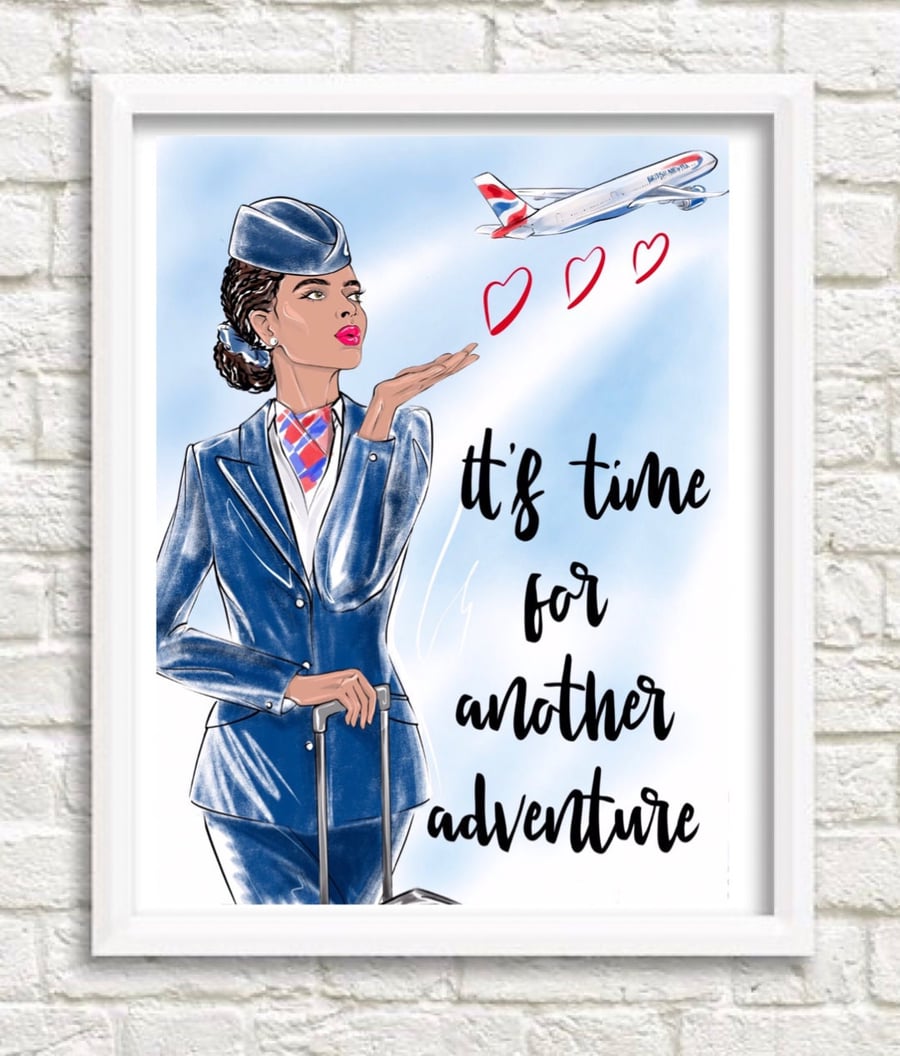 British Airways Flight Attendant Travel Print